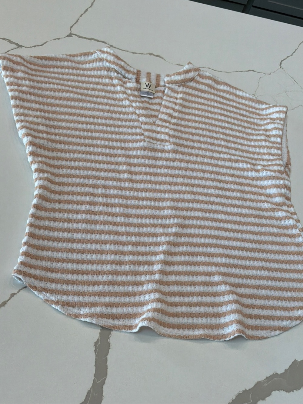 Wrapper XL Women’s Sleeveless Striped Knit Tunic in White and Beige